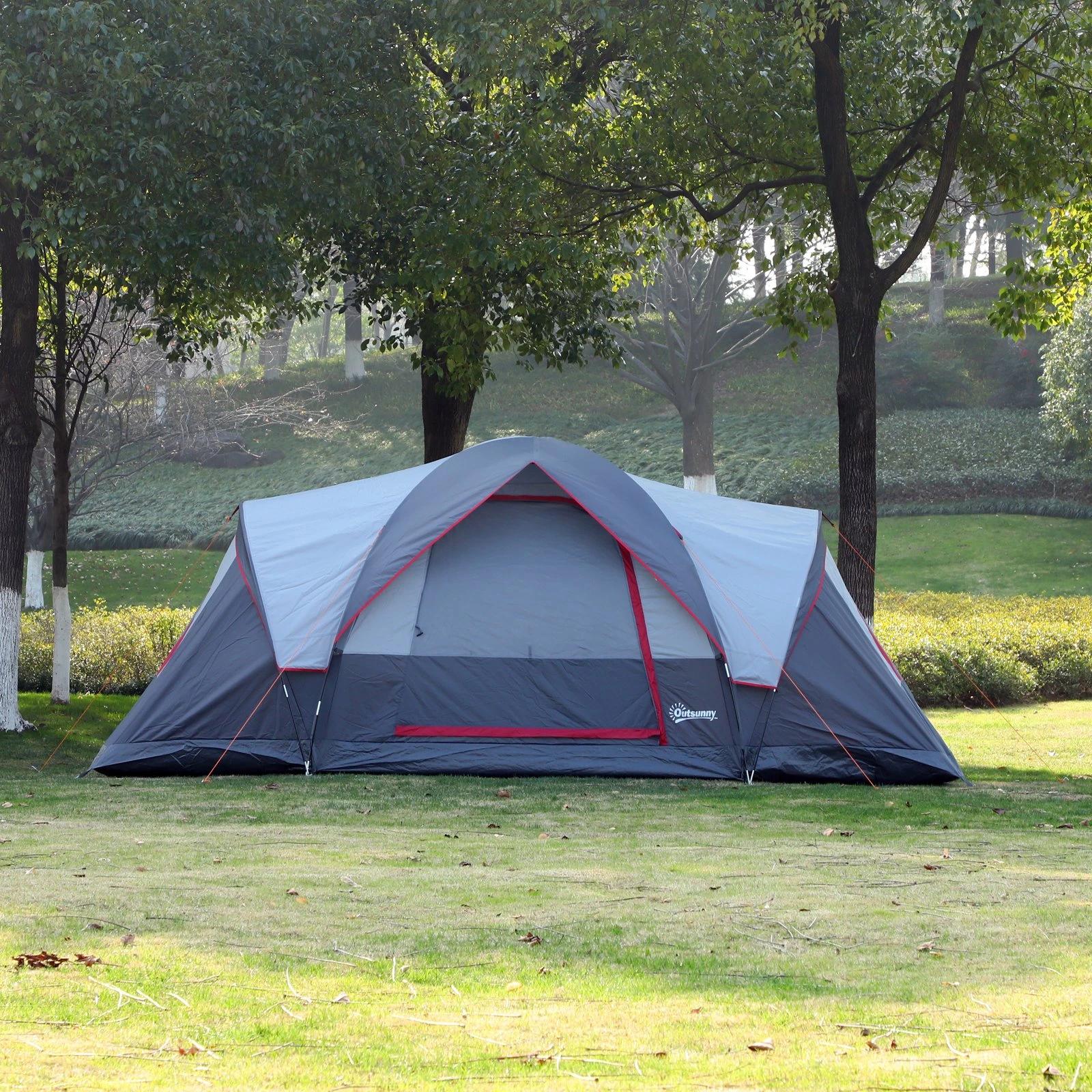 Tenda de Campismo para 4-5 Pessoas Impermeável 3000mm+ Anti UV com Bolsa de Transporte e Gancho para Luz 455x230x180cm Cinza