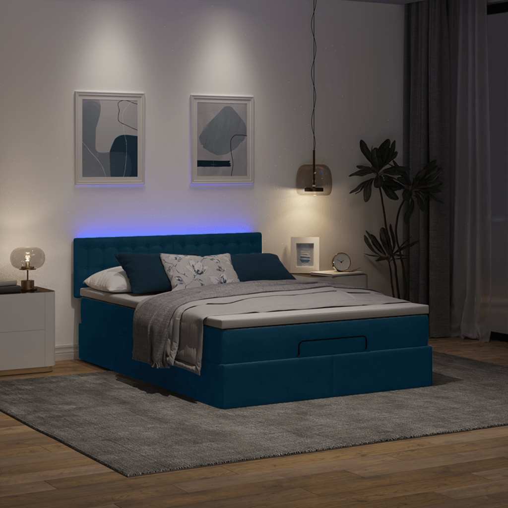 Estrutura de cama otomana com colchão 140x200 cm azul escuro