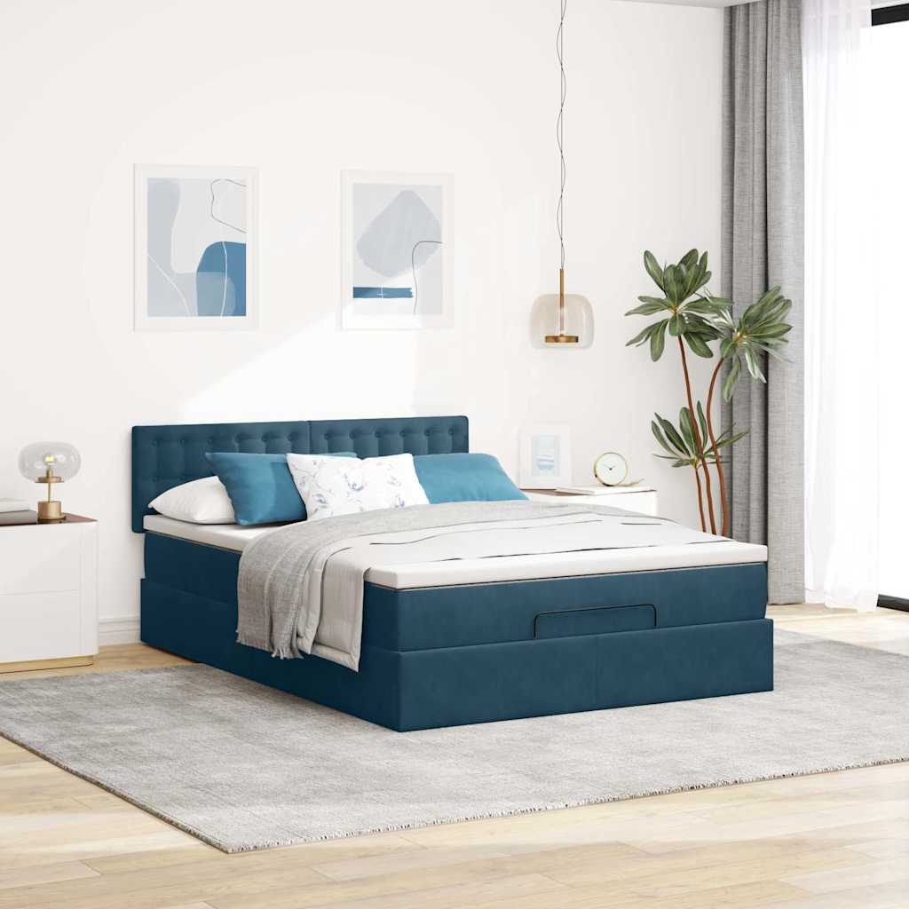 Estrutura de cama otomana com colchão 140x200 cm azul escuro