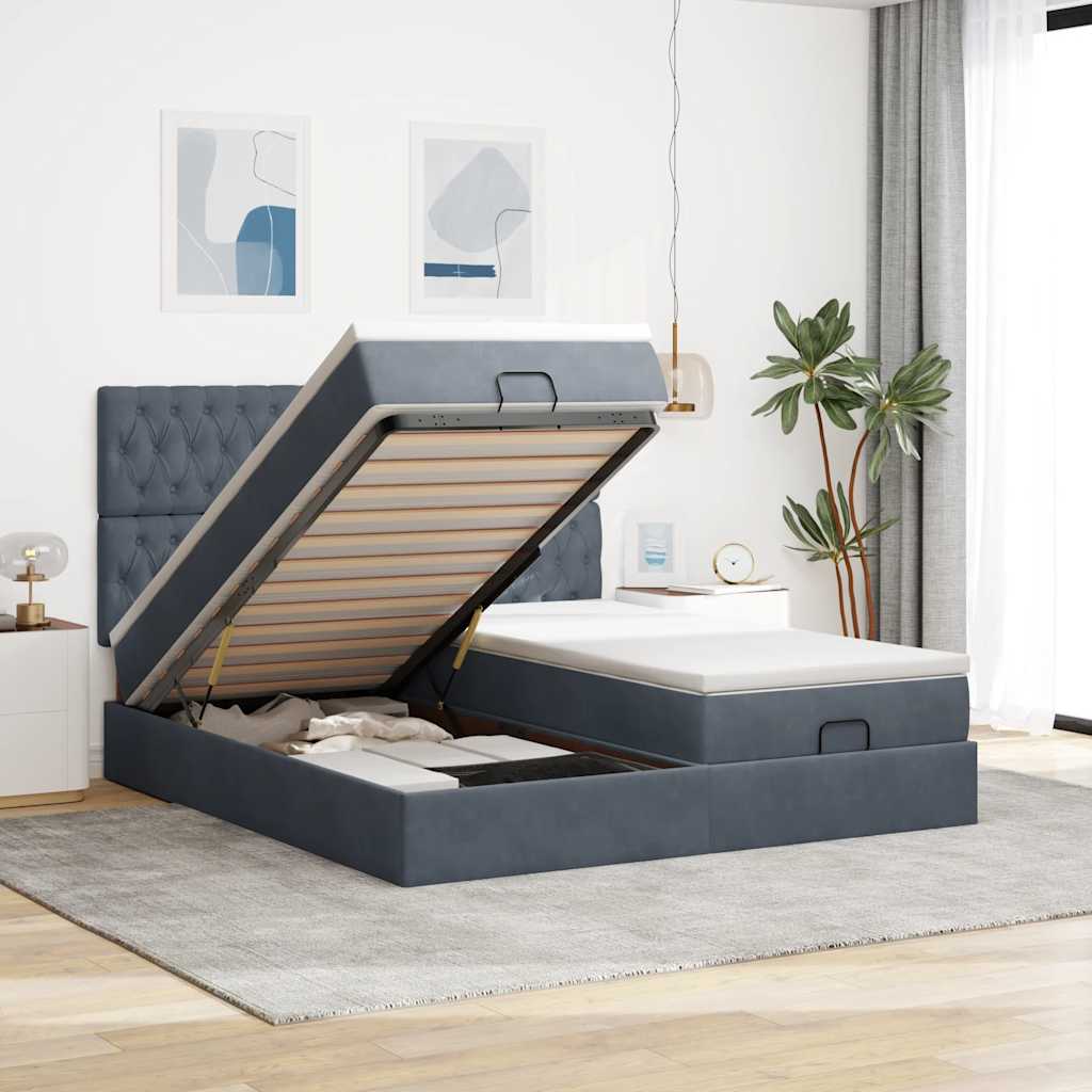 Estrutura cama otomana colchões 160x200 cm cinzento escuro