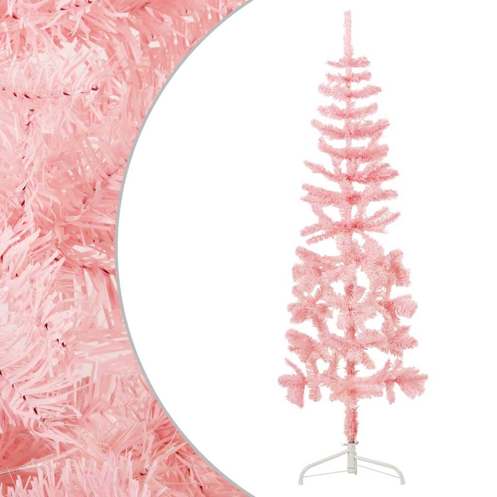 Meia árvore de natal fina com suporte 150 cm rosa