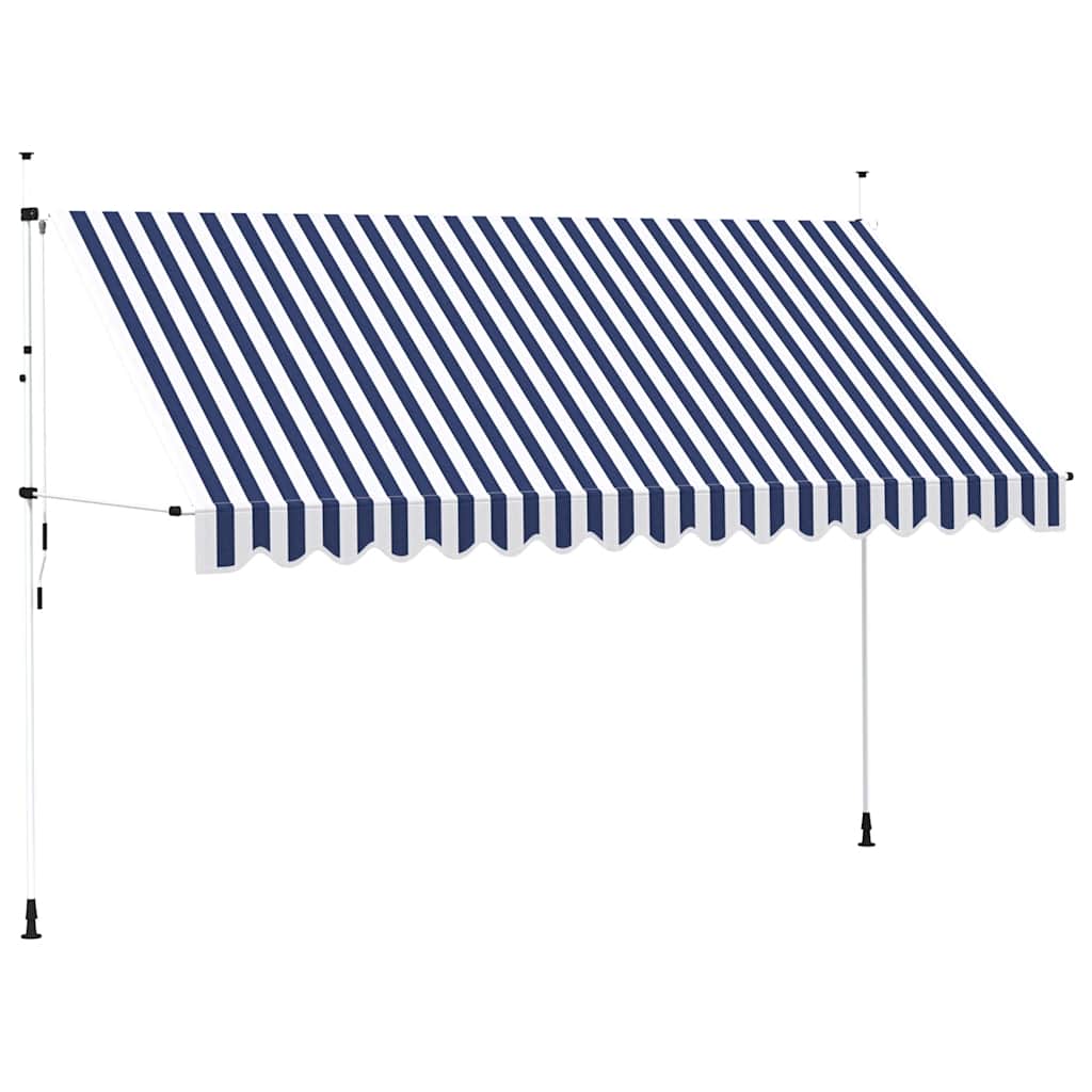 Toldo retrátil manual 400 cm riscas azuis e brancas