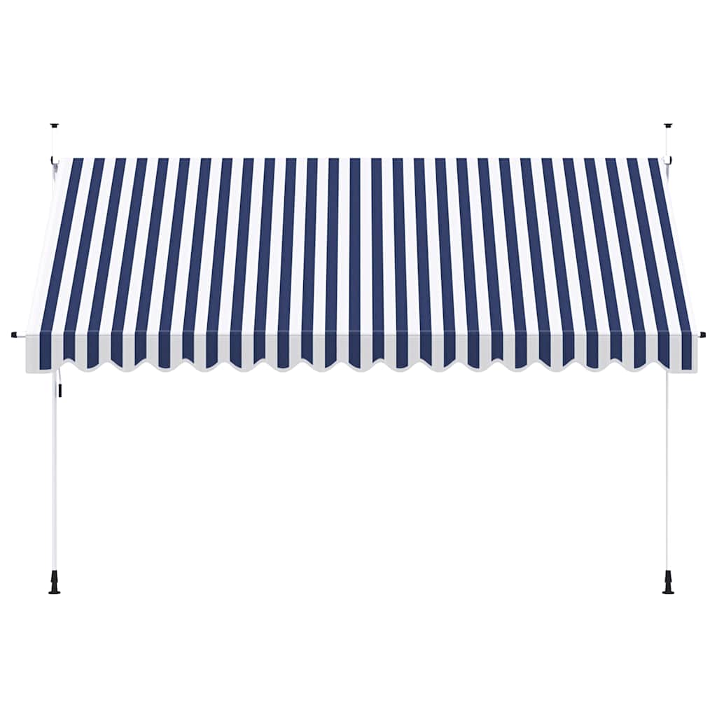 Toldo retrátil manual 400 cm riscas azuis e brancas