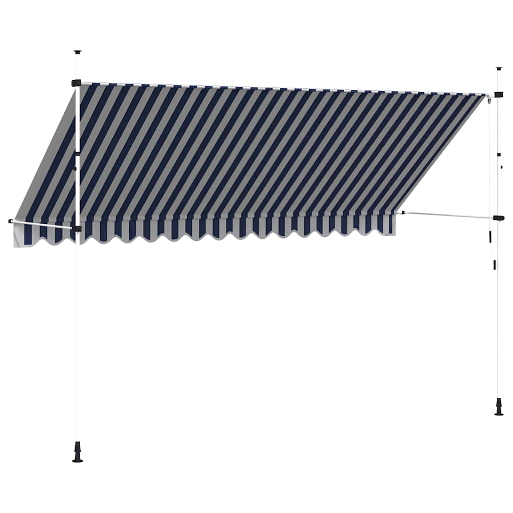 Toldo retrátil manual 400 cm riscas azuis e brancas