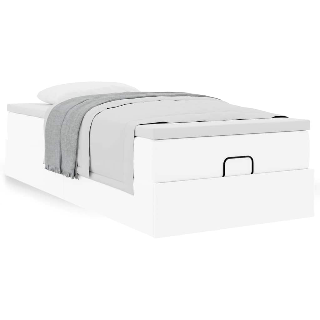 Estrutura de cama otomana com colchão branco couro falso