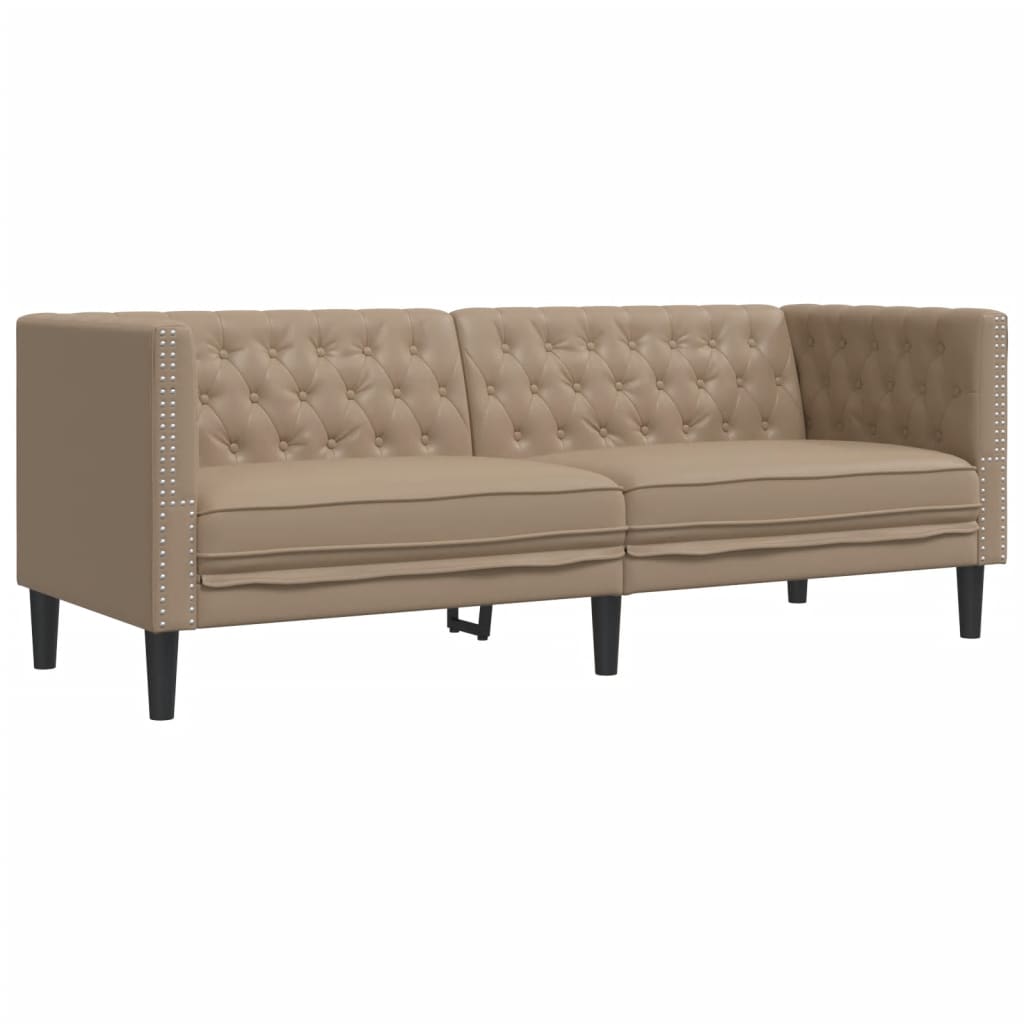 3 Pcs conj. de sofás chesterfield couro artificial cappuccino