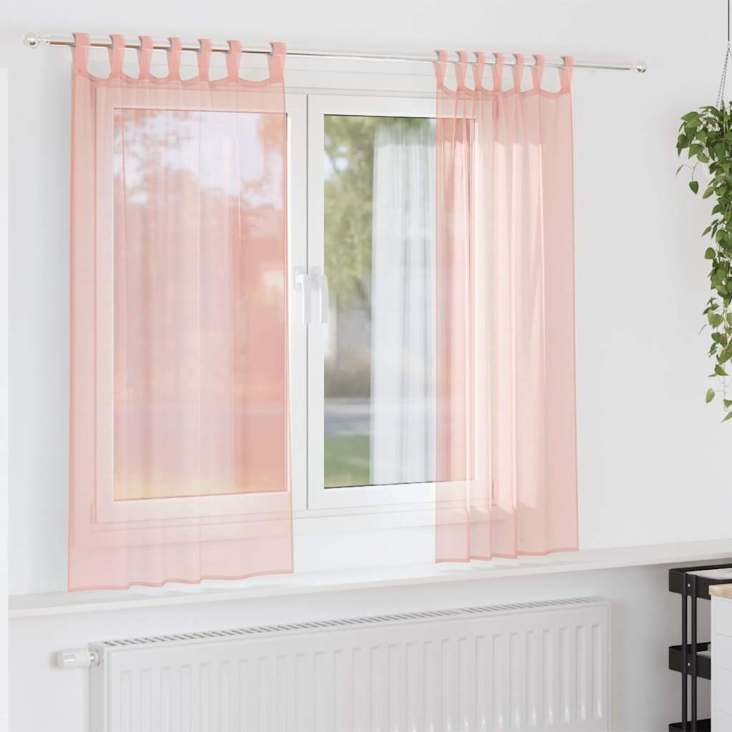 Cortinas de voile com laços 2 pcs rosa 140x175 cm