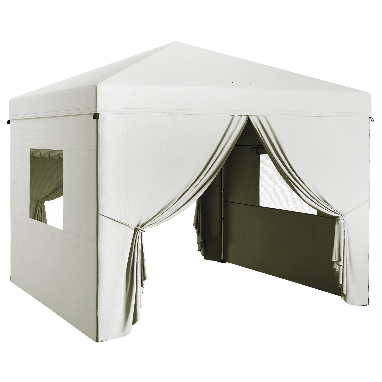 Tenda dobrável 3x3 m tenda de jardim com 4 paredes laterais 2 janelas de malha altura ajustável impermeável e anti-UV branco