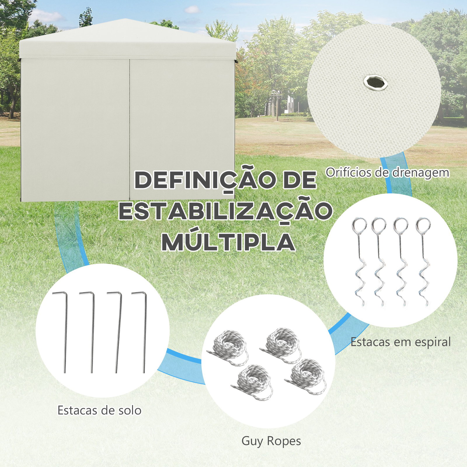 Tenda dobrável 3x3 m tenda de jardim com 4 paredes laterais 2 janelas de malha altura ajustável impermeável e anti-UV branco