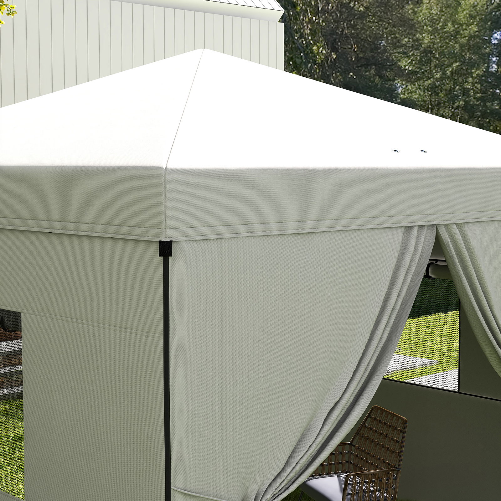 Tenda dobrável 3x3 m tenda de jardim com 4 paredes laterais 2 janelas de malha altura ajustável impermeável e anti-UV branco