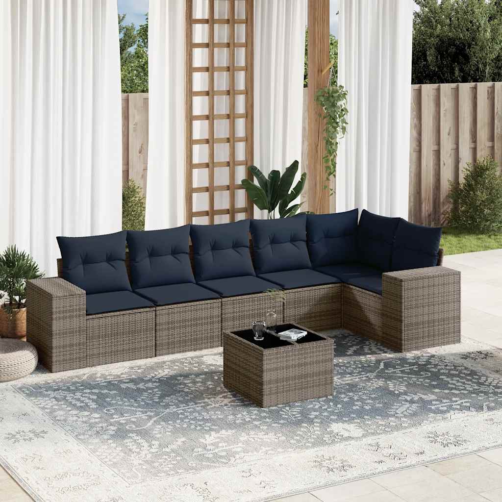 Conjunto de sofá de jardim com 7 peças e almofadas em rattan sintético cinza