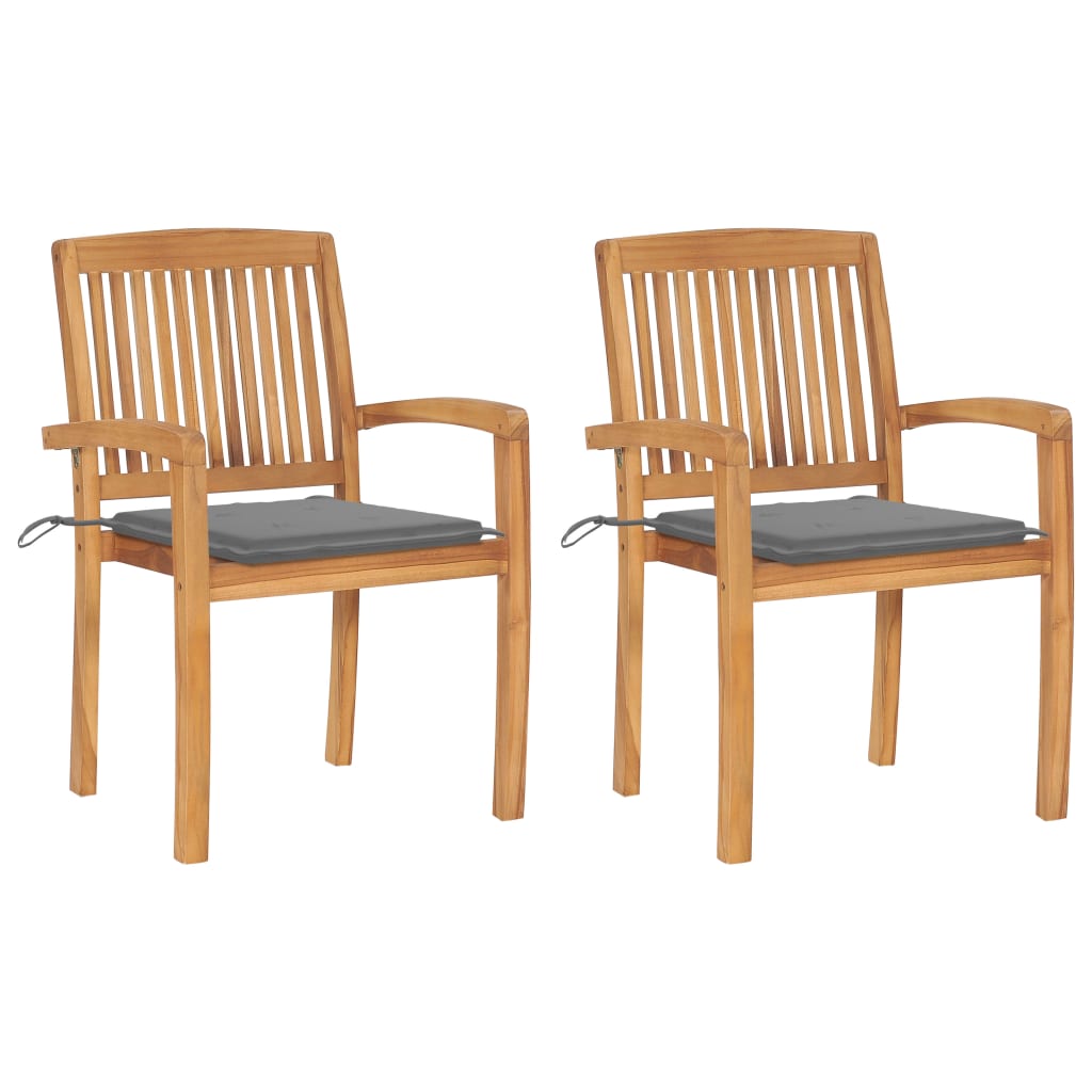 Cadeiras de jardim c/ almofadões cinzentos 2 pcs teca maciça