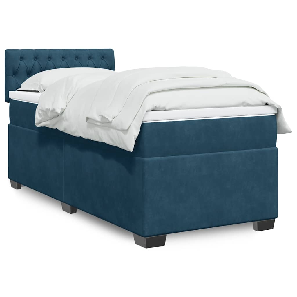 Cama com molas/colchão 90x200 cm veludo azul-escuro