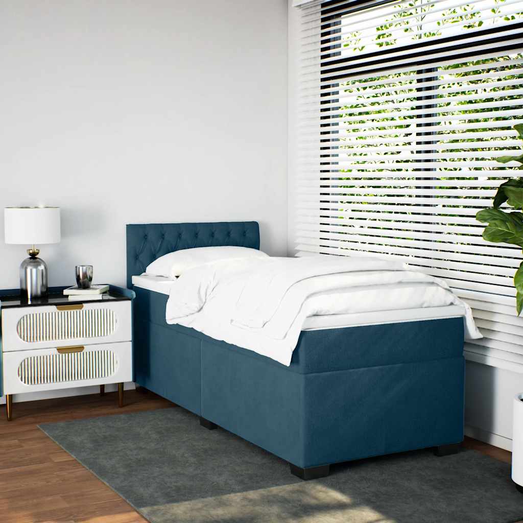 Cama com molas/colchão 90x200 cm veludo azul-escuro
