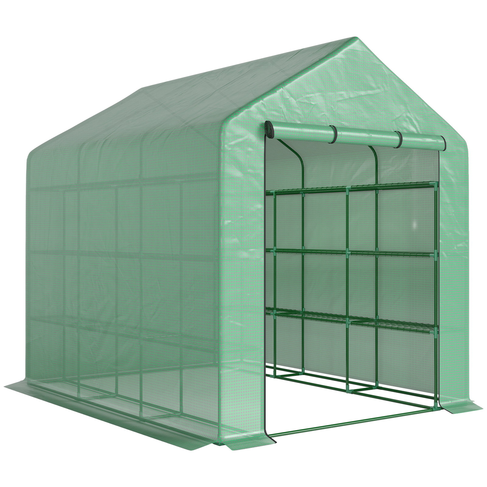 Estufa de Jardim Estufa de Exterior com Prateleiras de 4 Níveis Porta com Fecho de Correr e Estrutura de Aço 244x180x210 cm Verd