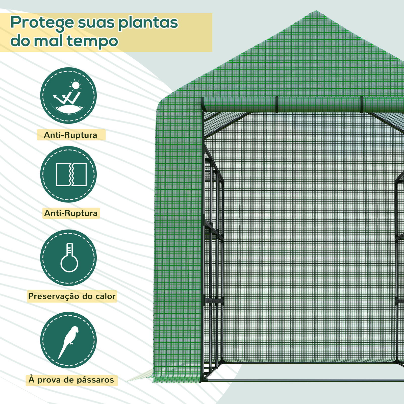 Estufa de Jardim Estufa de Exterior com Prateleiras de 4 Níveis Porta com Fecho de Correr e Estrutura de Aço 244x180x210 cm Verd