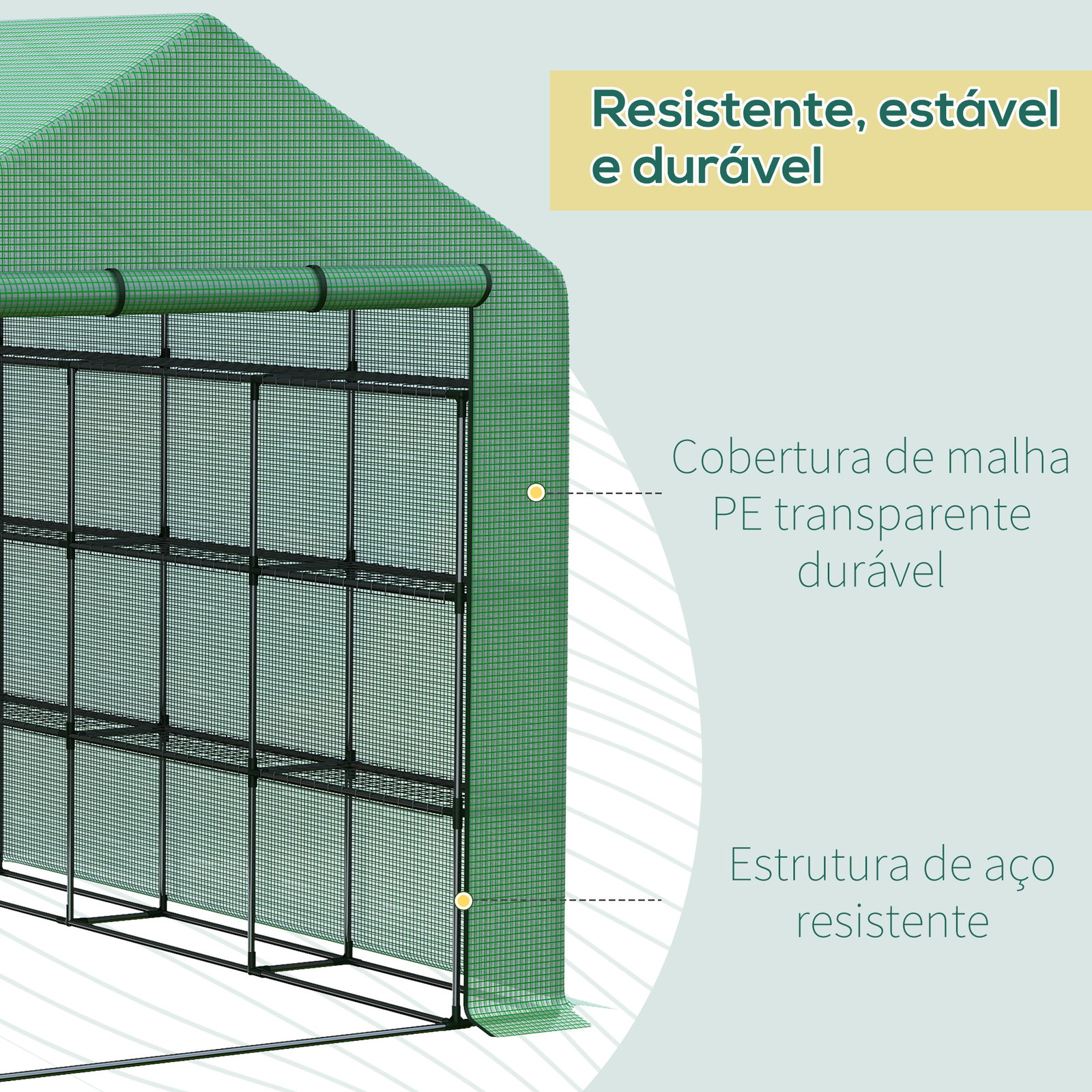 Estufa de Jardim Estufa de Exterior com Prateleiras de 4 Níveis Porta com Fecho de Correr e Estrutura de Aço 244x180x210 cm Verd
