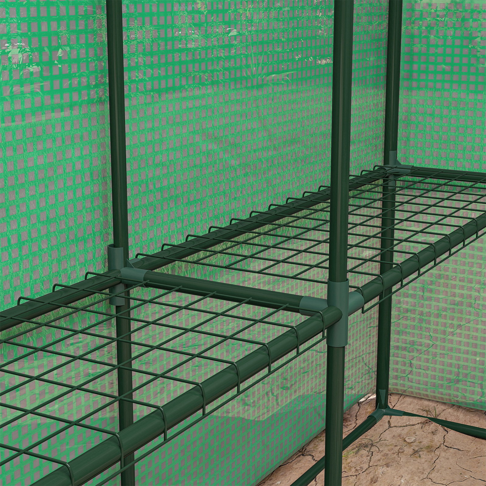 Estufa de Jardim Estufa de Exterior com Prateleiras de 4 Níveis Porta com Fecho de Correr e Estrutura de Aço 244x180x210 cm Verd