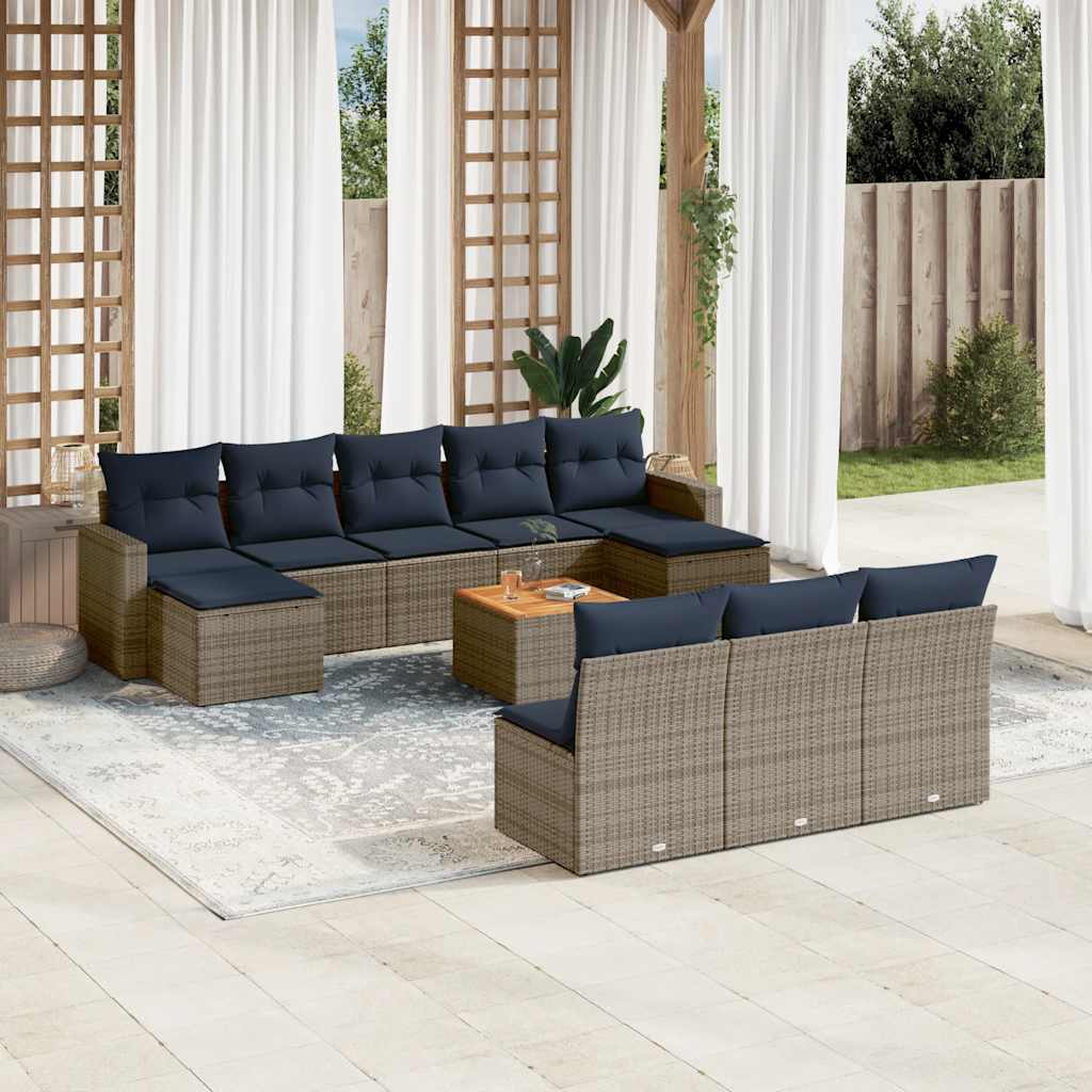 Conjunto de sofá de jardim com 11 peças e almofadas em rattan sintético cinza