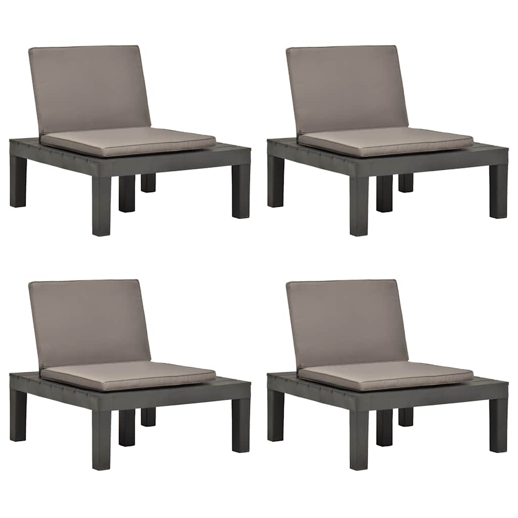 Cadeiras de jardim com almofadões 4 pcs plástico antracite