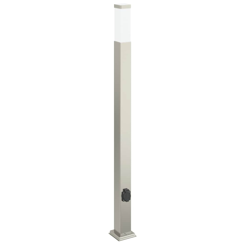 Luminárias de poste com tomada, 3 peças, 110 cm, aço inoxidável, IP44