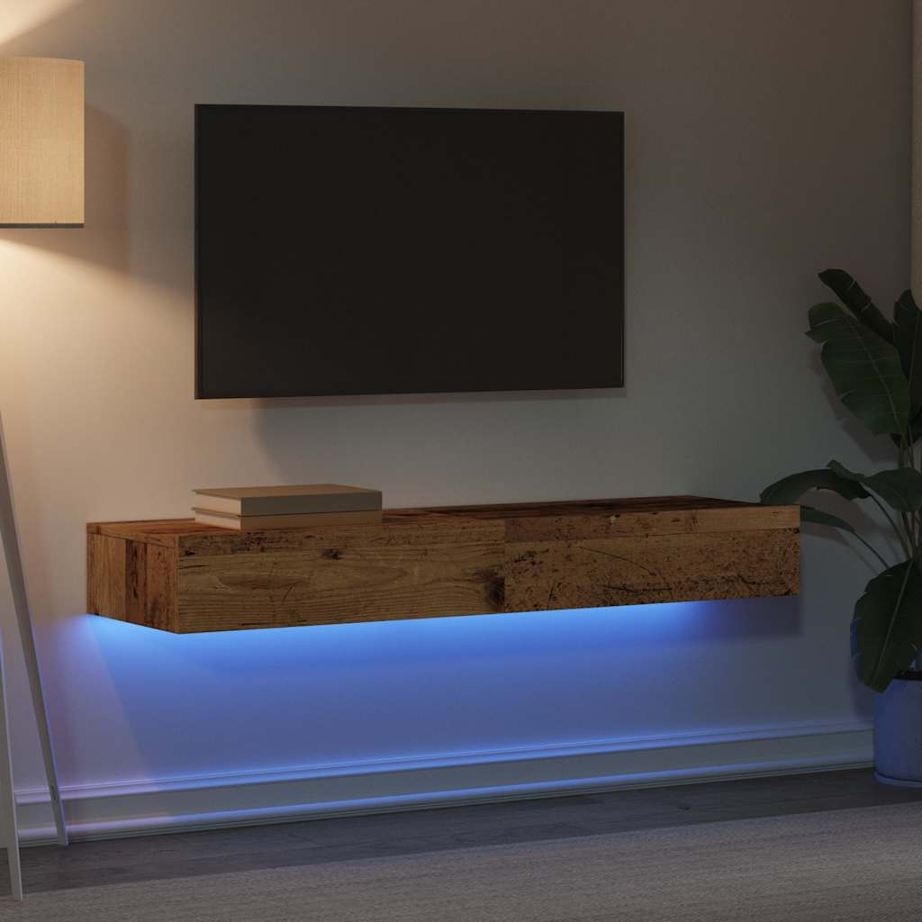 Móveis de TV com luzes LED 2 pcs 60x35x15,5 cm madeira velha