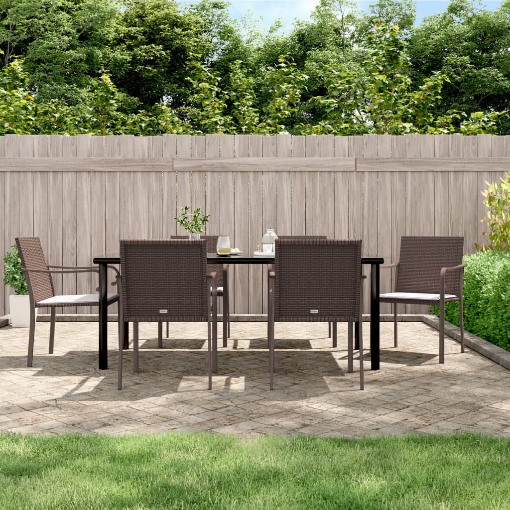 7 Pcs conjunto de jantar p/ jardim c/ almofadões vime PE e aço