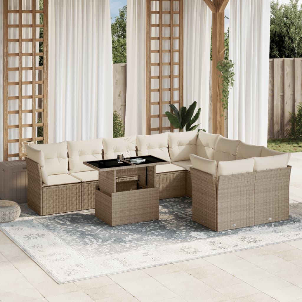 10 Pcs conjunto de sofás p/ jardim com almofadões vime PE bege