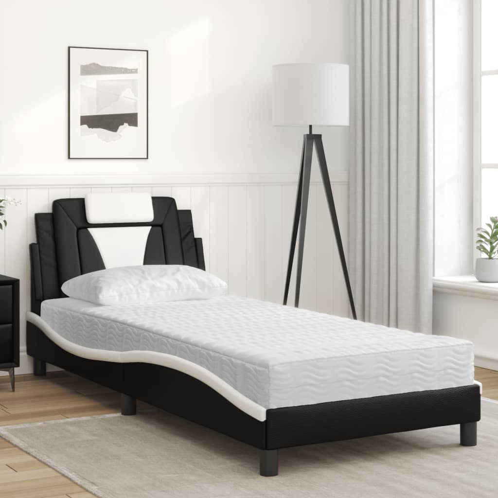 Cama viana com colchão 80x200 cm couro artificial preto e branco