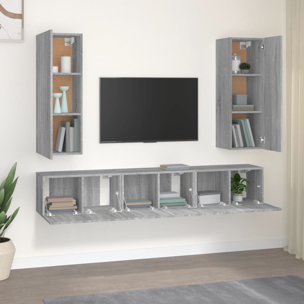 Conjunto móveis de TV 5 pcs madeira processada sonoma cinza