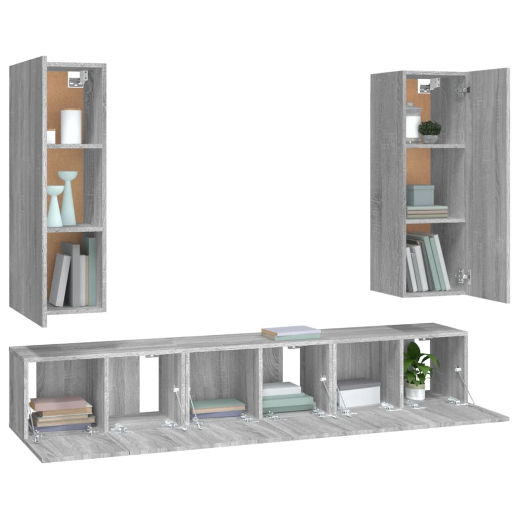 Conjunto móveis de TV 5 pcs madeira processada sonoma cinza
