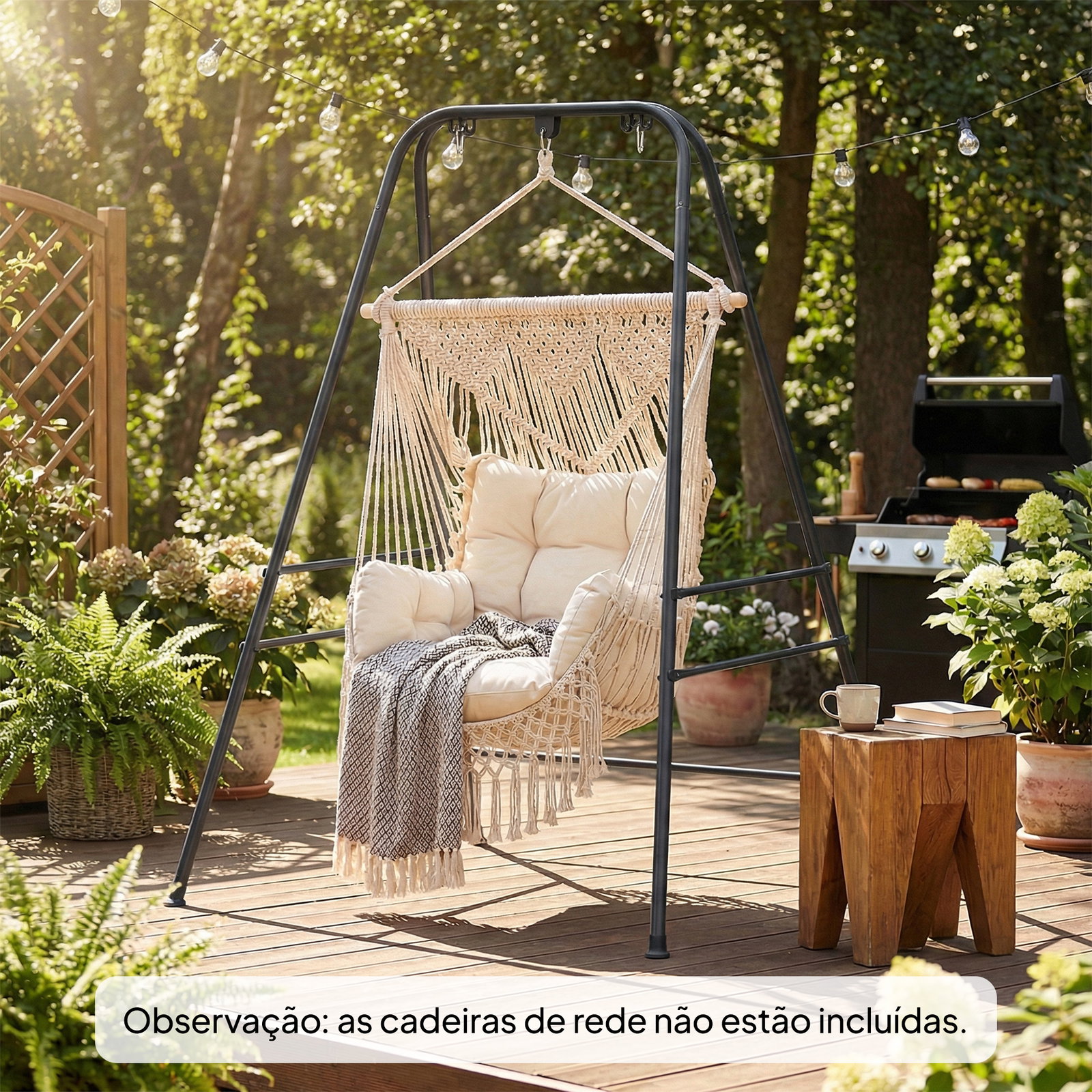 Suporte para cadeira suspensa rede 183 cm suporte para balanço estrutura de aço almofadas antiderrapantes preto