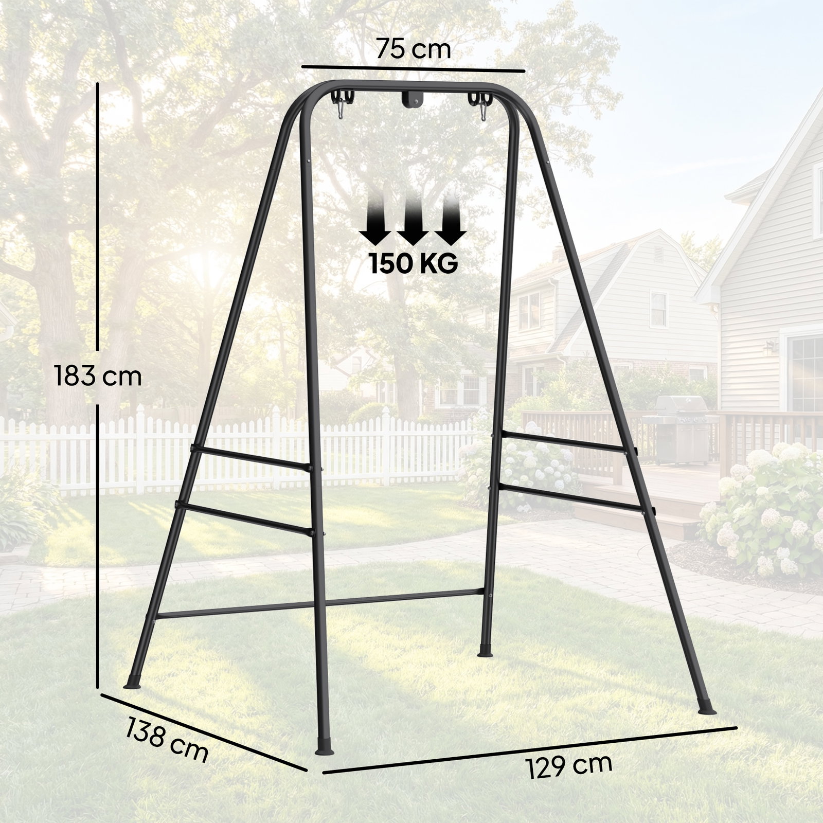 Suporte para cadeira suspensa rede 183 cm suporte para balanço estrutura de aço almofadas antiderrapantes preto