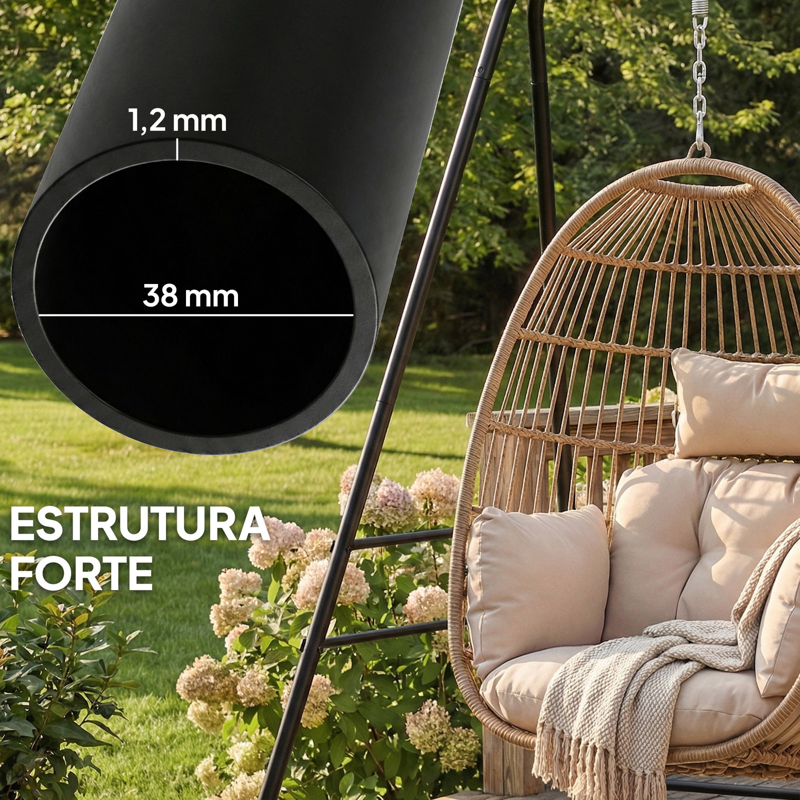 Suporte para cadeira suspensa rede 183 cm suporte para balanço estrutura de aço almofadas antiderrapantes preto