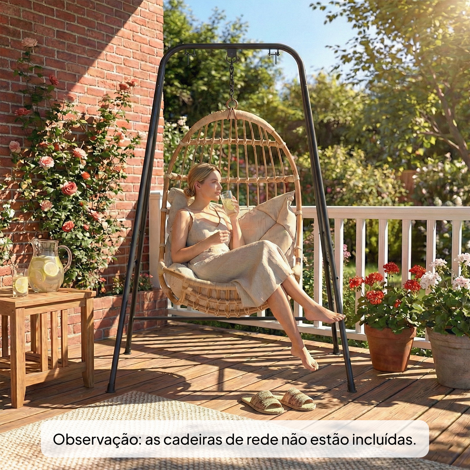 Suporte para cadeira suspensa rede 183 cm suporte para balanço estrutura de aço almofadas antiderrapantes preto