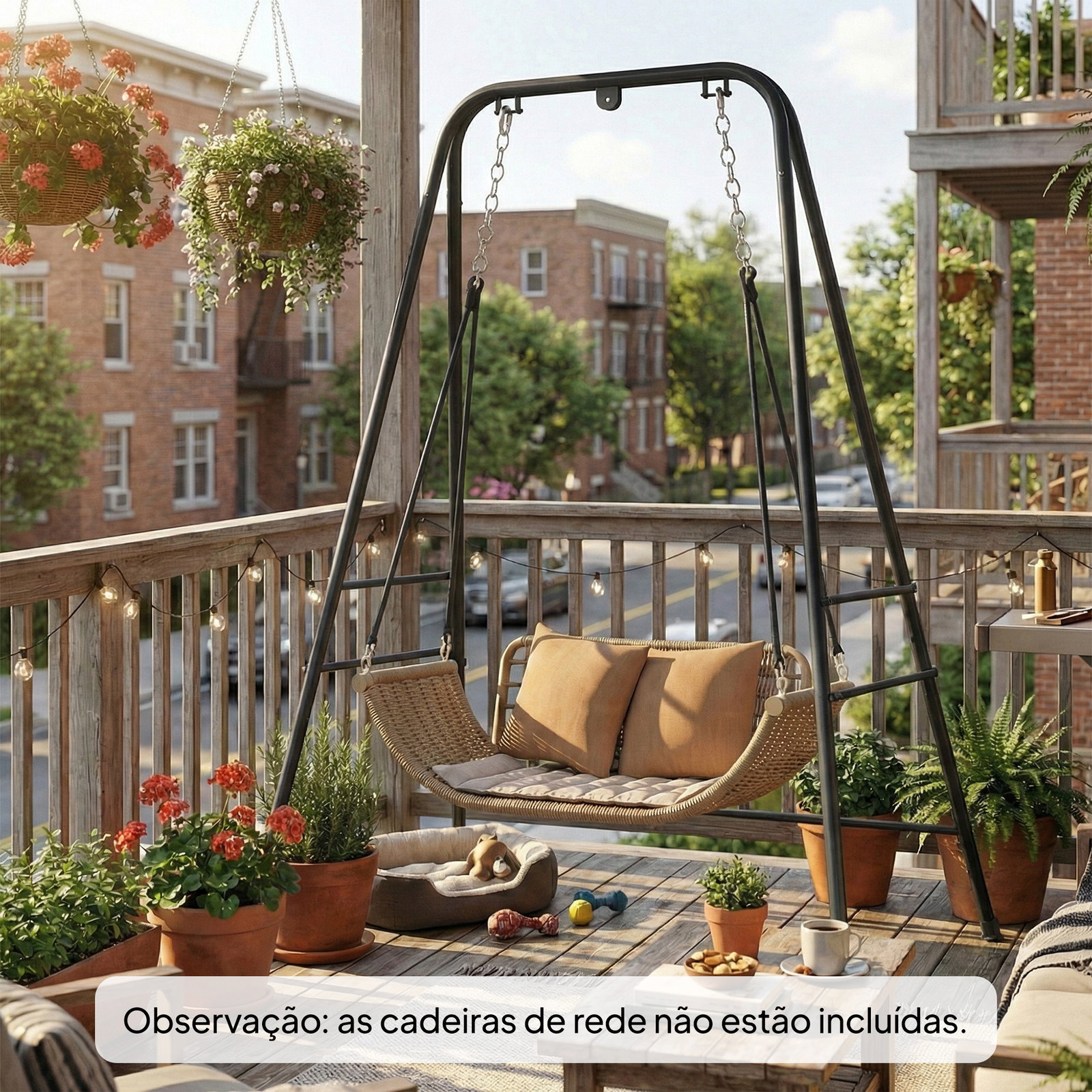 Suporte para cadeira suspensa rede 183 cm suporte para balanço estrutura de aço almofadas antiderrapantes preto