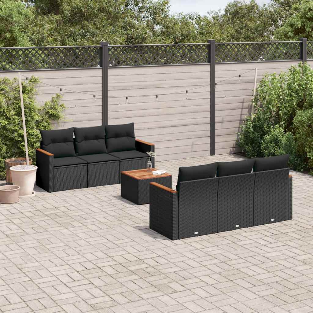 7 Pcs conjunto de sofás p/ jardim c/ almofadões vime PE preto