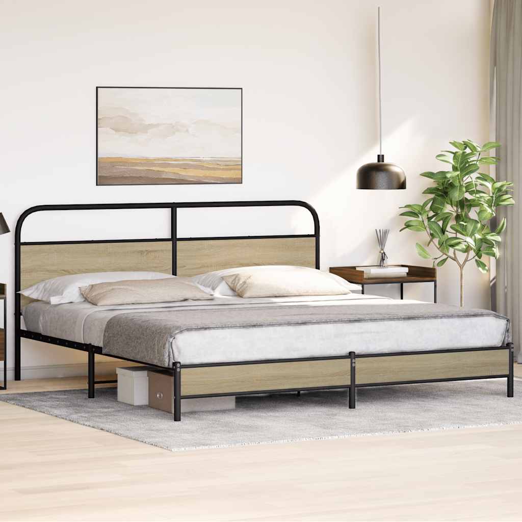 Estrutura de cama sem colchão 180x200cm metal carvalho sonoma