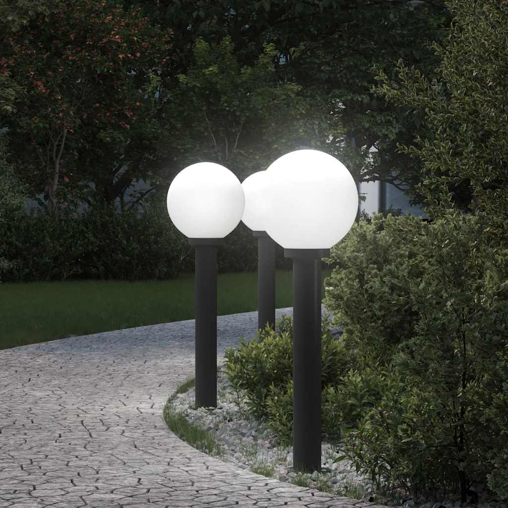 Luminárias de poste, 3 unidades, 80 cm, pretas, IP44