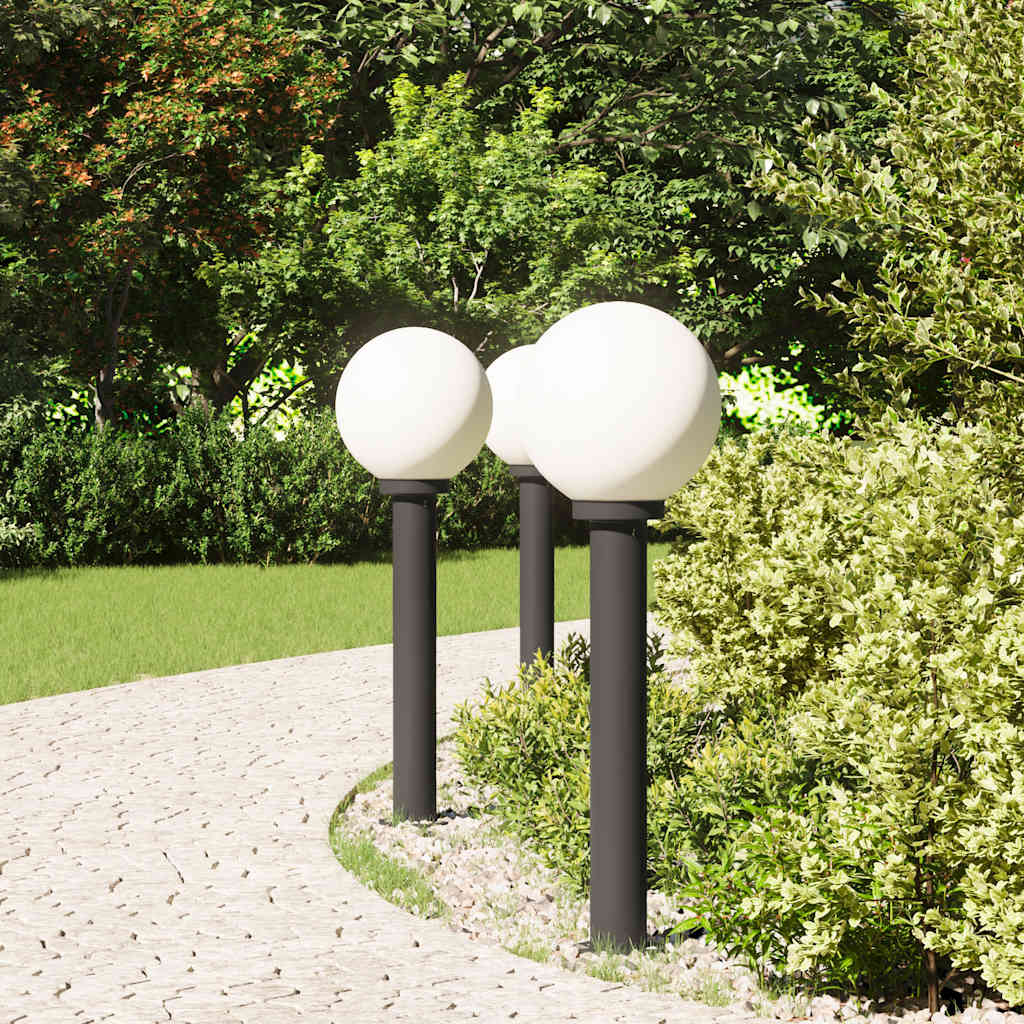 Luminárias de poste, 3 unidades, 80 cm, pretas, IP44
