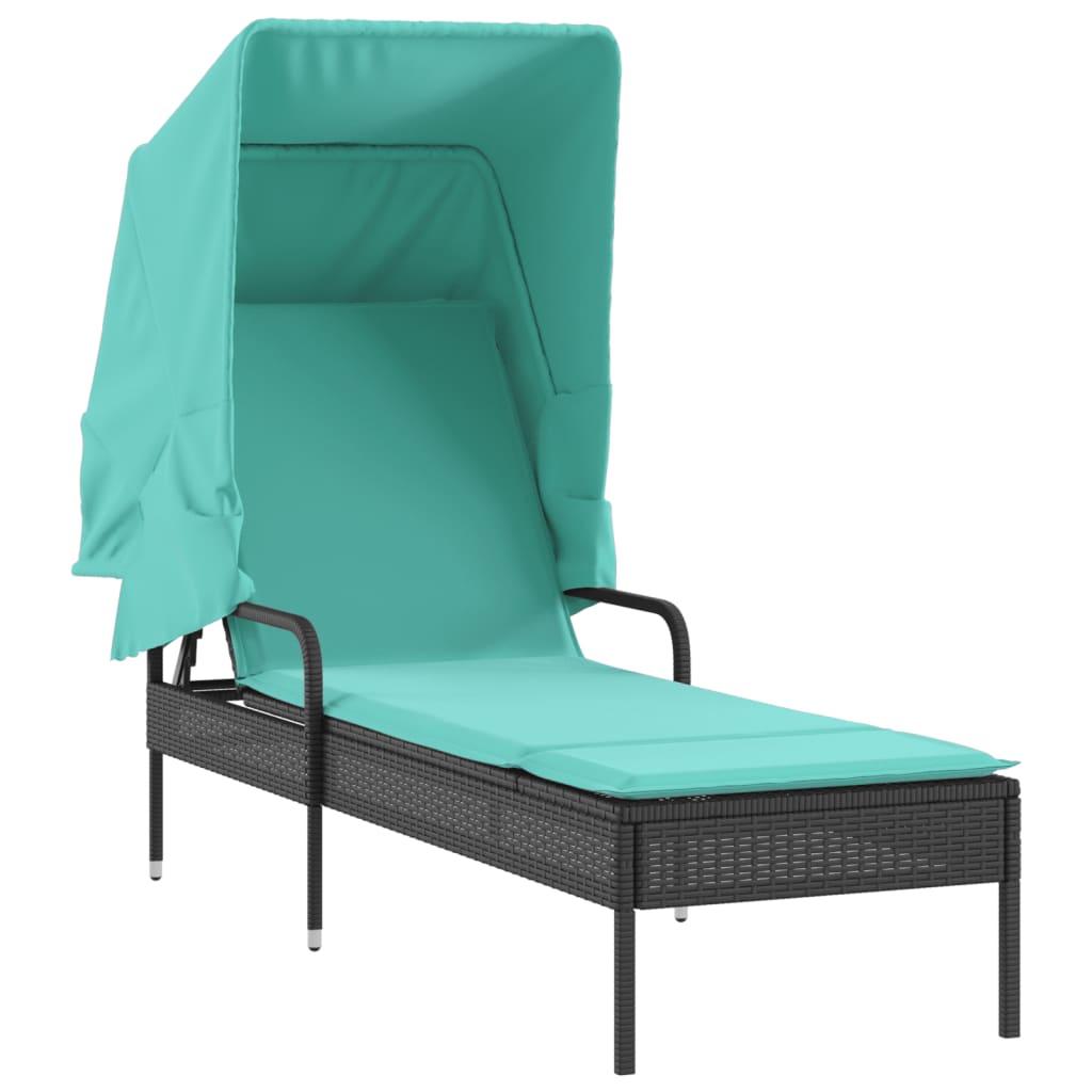 Espreguiçadeira com cobertura e mesa em rattan sintético preto