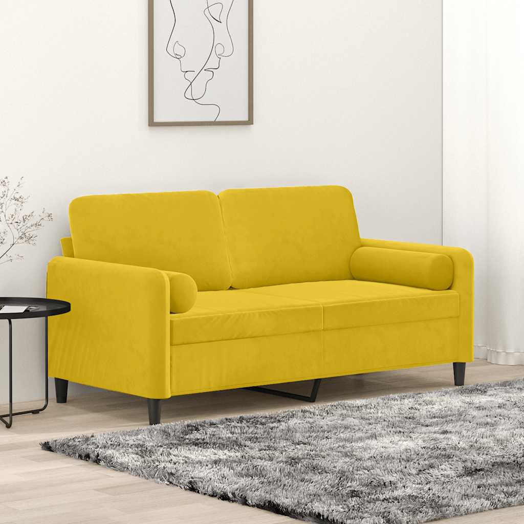 Sofá 2 lugares c/ almofadas decorativas 140 cm veludo amarelo