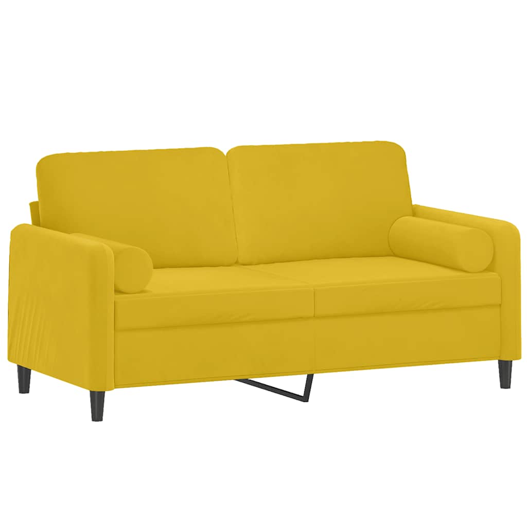 Sofá 2 lugares c/ almofadas decorativas 140 cm veludo amarelo