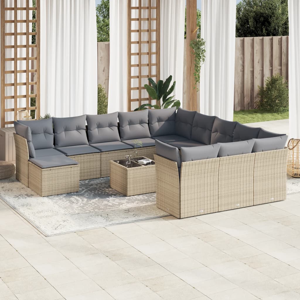 13 Pcs conjunto de sofás p/ jardim com almofadões vime PE bege