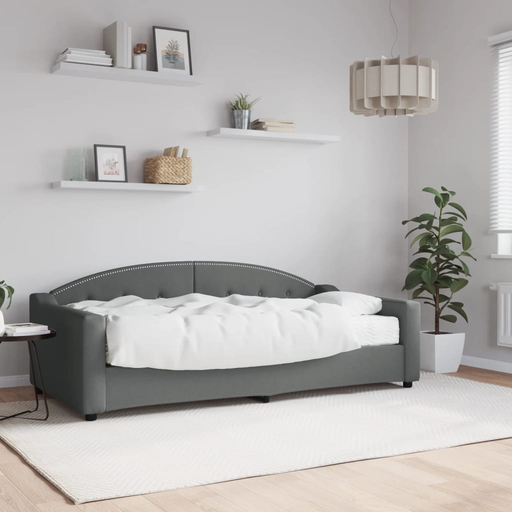 Sofá-cama com colchão 90x190 cm tecido cinzento-escuro