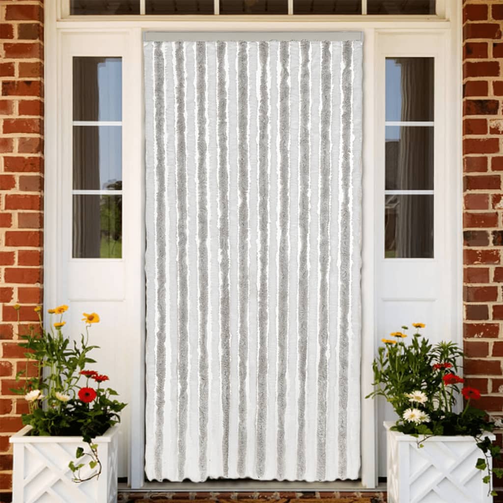 Cortina anti-insetos 90x200 cm chenille cinzento-claro e branco