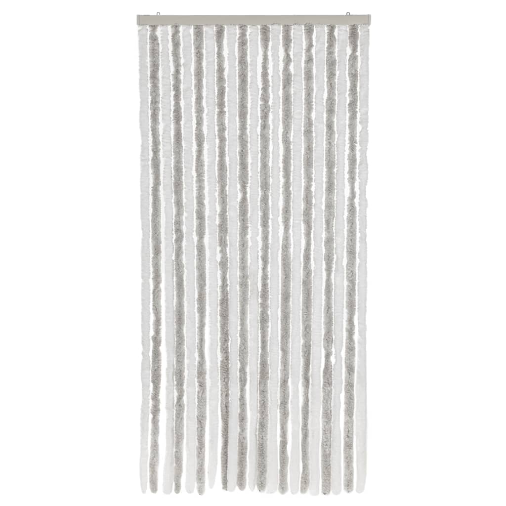 Cortina anti-insetos 90x200 cm chenille cinzento-claro e branco