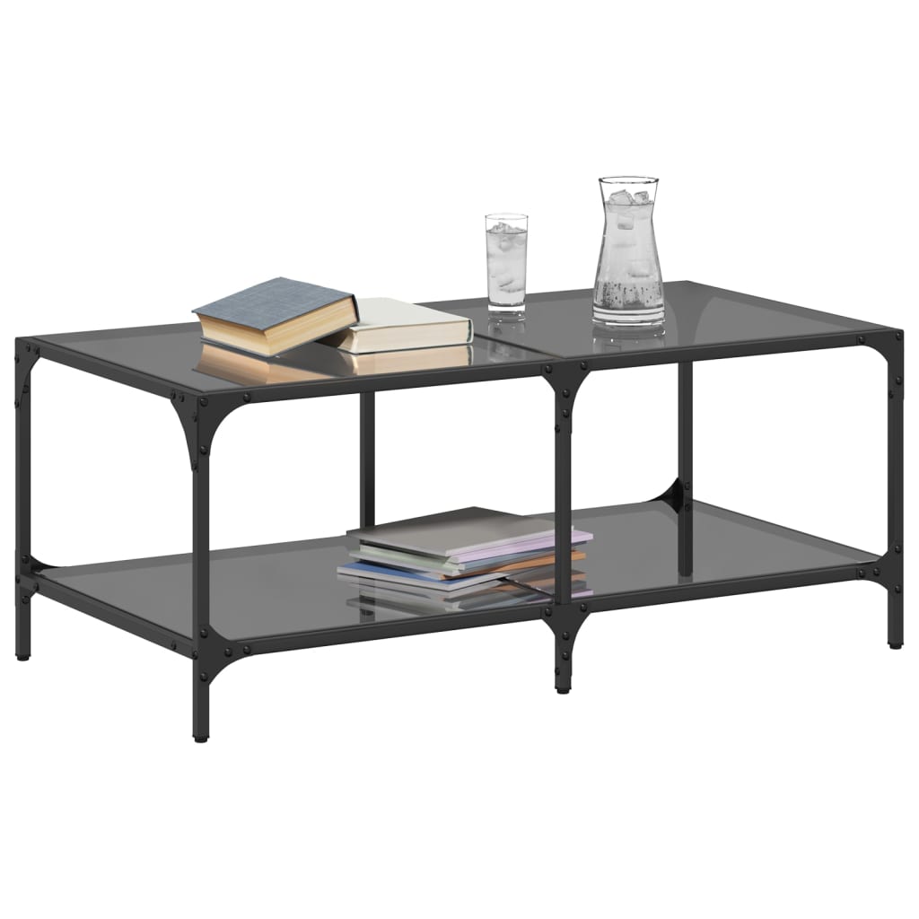Mesa de centro com topo em vidro preto 98,5x50x40 cm aço