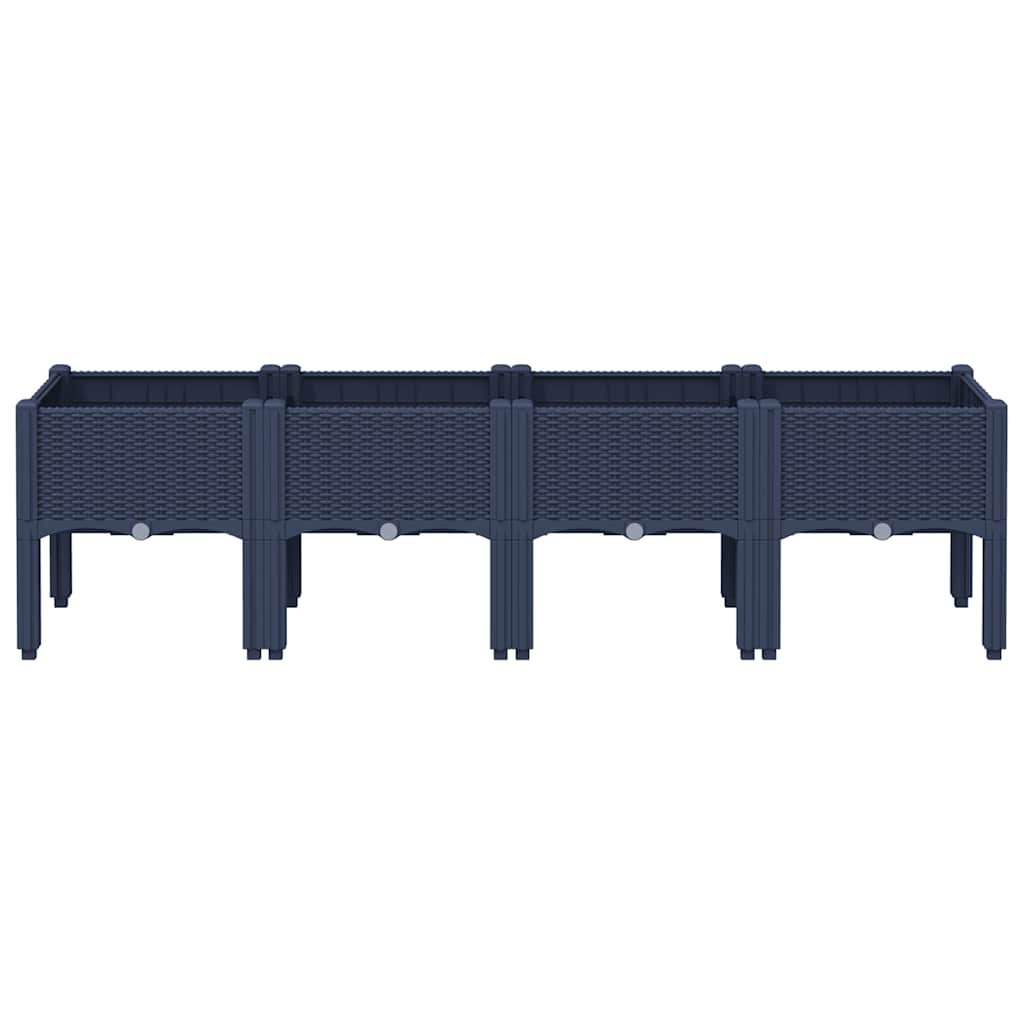 Vaso/floreira de jardim c/ pernas 160x40x42 cm PP cinzento azul
