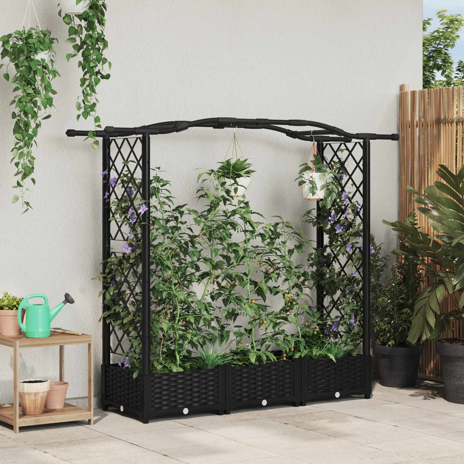 Cama elevada com treliça e telhado preto 169 x 40 x 123 cm PP